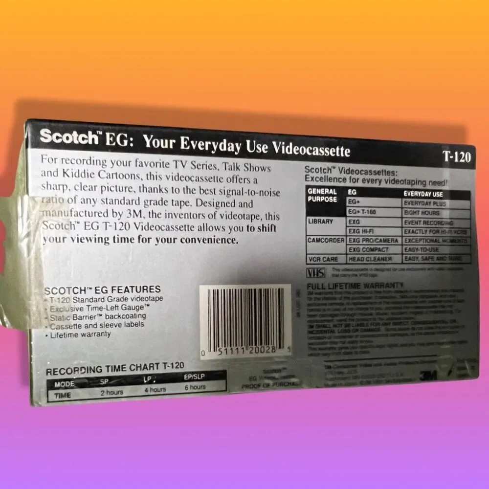 Vintage New Unopened Blank Scotch T-120 EG High Grade VHS Tape For VCR